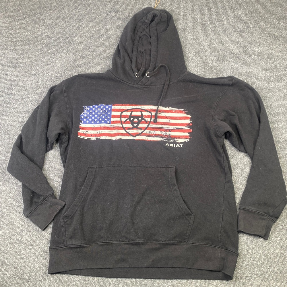 Ariat Mens Black American Flag Logo Pullover Hoodie Sweatshirt 10037257 Large